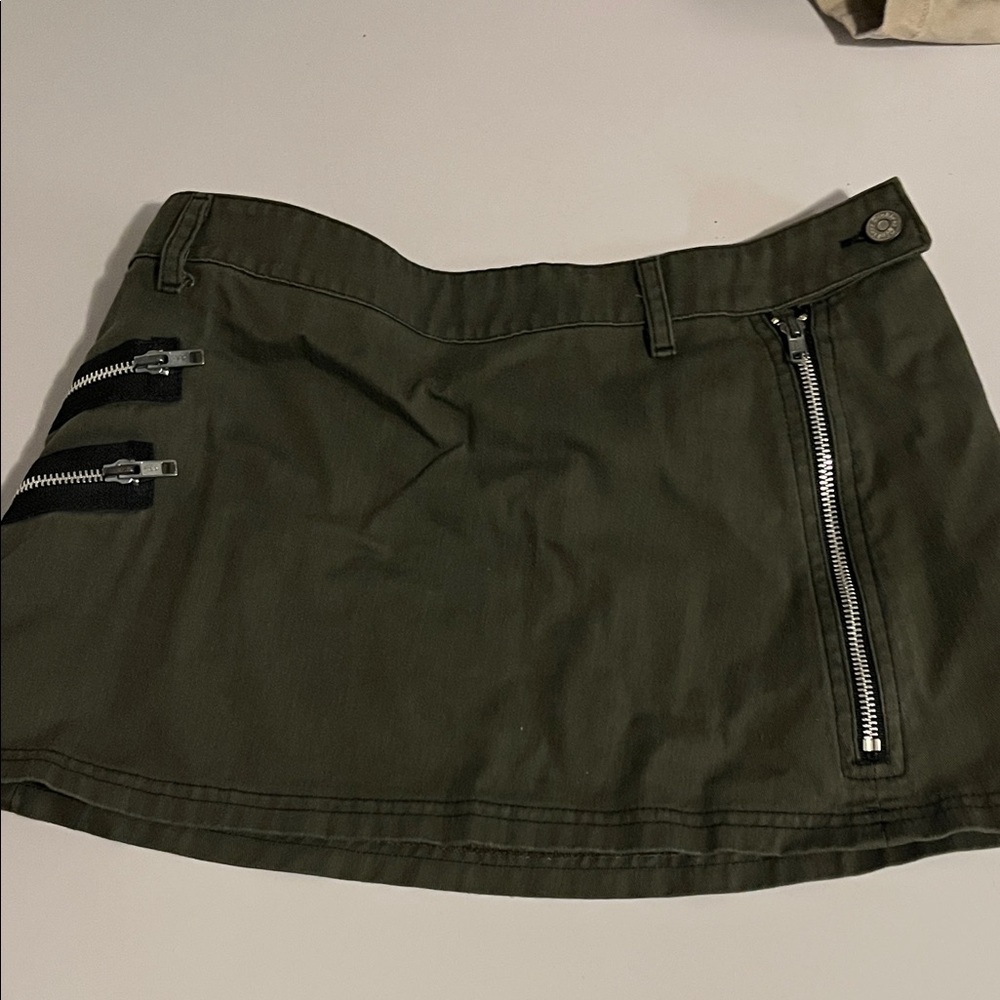 Dickies Olive Green Mini Skirt with Silver Zippers